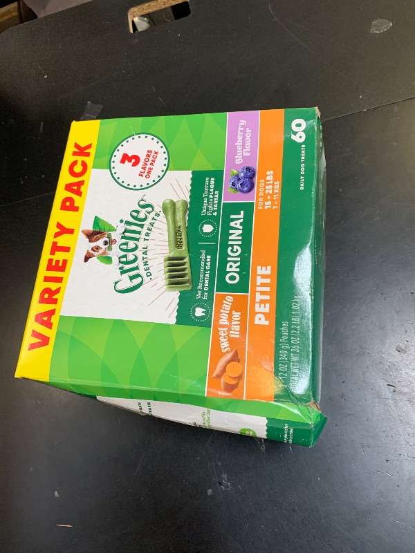 Photo 1 of Greenies Petite Dental Dog Treats, 3-Flavor Variety Pack, (3) 12 oz. Pouches, 60 Total Treats