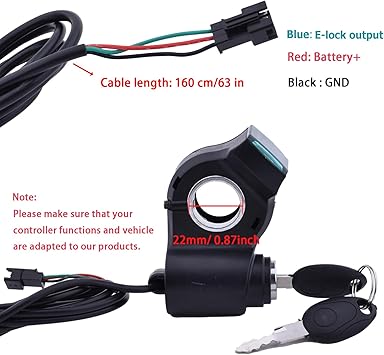 Photo 1 of Universal ebike Ignition Switch with Key 12V-96V ebike Throttle with Key and Display 3 Wires Bike Key Ignition Electric Scooter Key Switch ebike Accessories ebike Key Ignition