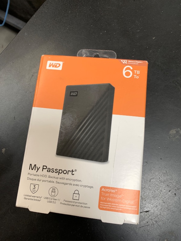 Photo 1 of WD 6TB My Passport, Portable External Hard Drive, Black, Backup Software with Defense Against ransomware, and Password Protection, USB 3.1/USB 3.0 Compatible - WDBR9S0060BBK-WESN