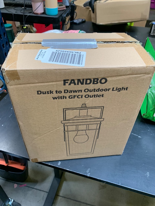 Photo 1 of Porch Light with GFCI Outlet Built in, Dusk to Dawn Outdoor Lighting with Outlet, Waterproof Anti-Rust Alunmium Exterior Wall Mount Fixture, Outside Light for House Garage Front Door, Bulb Included