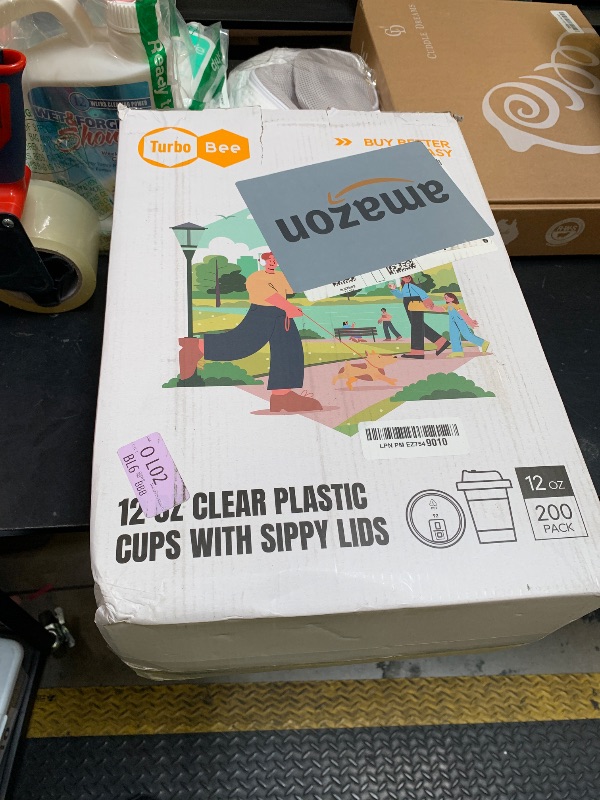 Photo 1 of Turbo Bee 12 OZ 200 Sets Clear Plastic Cups with Strawless Sip Lids, To Go Crystal Clear Disposable Plastic Cups with Lids for Iced Coffee, Smoothies, Soda, Lemonade, Cold Beverage