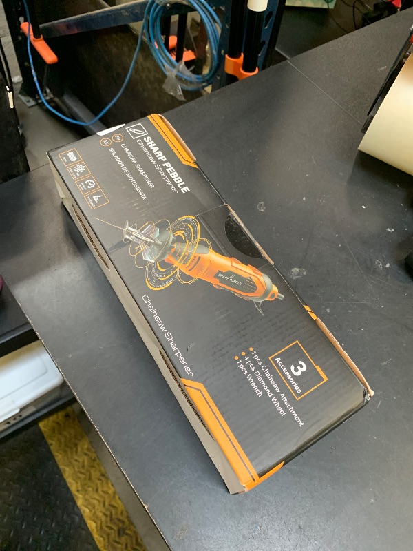 Photo 1 of Sharp Pebble Electric Chainsaw Sharpener Kit - Comes with Chain Saw Sharpener Tool, 4 File Size Sharpening Wheel Bits, Angle Attachment, Wrench & eBook