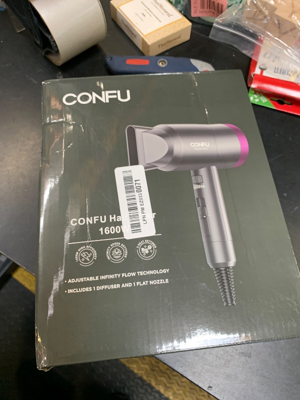 Photo 1 of CONFU Ionic Blow Dryer 1600W, Portable Lightweight Fast Drying Negative Ion Hairdryer Blowdryer, 3 Heat Settings & Infinity Speed, with Diffuser and Concentrator Nozzle for Home & Travel