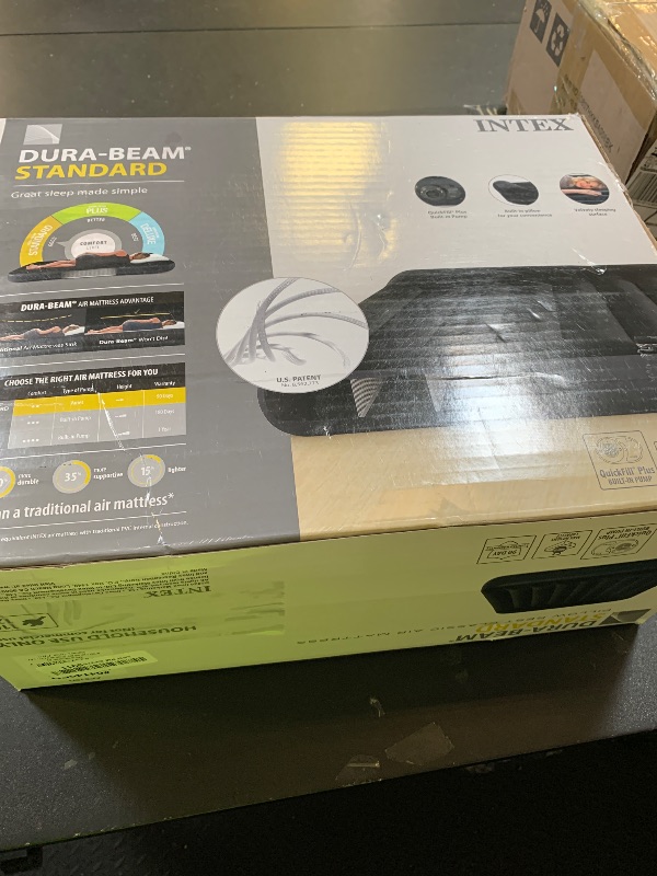 Photo 1 of INTEX 64149ED Dura-Beam Standard Pillow Rest Air Mattress: Fiber-Tech – Queen Size – Built-in Electric Pump – 10in Bed Height – 600lb Weight Capacity