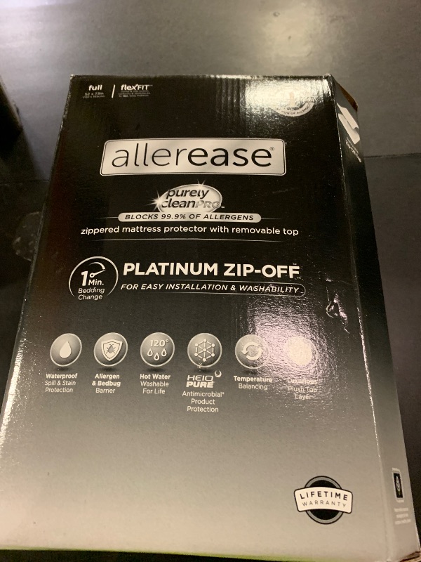 Photo 1 of AllerEase Platinum Zip-Off Top Waterproof Mattress Protector Full Size 360 Degree Zipper Allergen Barrier Temperature Balancing Luxurious Plush Top Separately Machine Washable Mattress Cover (White)
