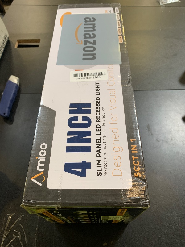 Photo 1 of Amico 12 Pack 4 Inch 5CCT Ultra-Thin LED Recessed Dimmable Can/Ceiling Light with Junction Box, 2700K/3000K/3500K/4000K/5000K Selectable, 11W Eqv 70W, 800LM High Brightness Wafer Downlight - ETL&FCC