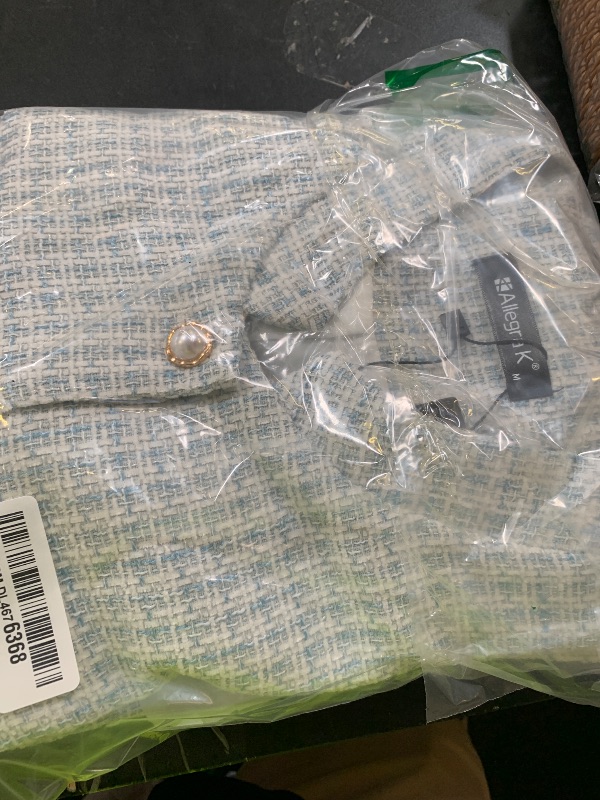 Photo 1 of Allegra K Women's Plaid Tweed Blazer Long Sleeve Button Down Work Office Short Jacket Medium Light Blue