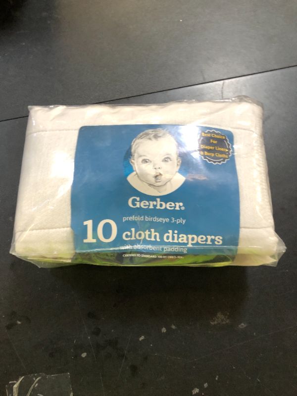 Photo 1 of Gerber Unisex Baby Boys Girls Birdseye Prefold Cloth Diapers Multipack White Premiun 3-Ply 10 Pack