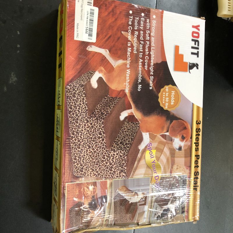 Photo 1 of yofit Doggy Steps - Non-Slip 3 Steps Pet Stairs for Cats and Dogs, Foldable Plastic with Washable Carpet Holds Up to 50 lbs (Leopard)