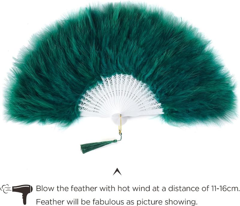 Photo 1 of BABEYOND Marabou Feather Fan 20s Vintage Folding Fan Flapper Hand Fan for Costume Dancing Show Tea Party Wedding Decoration Dark green 