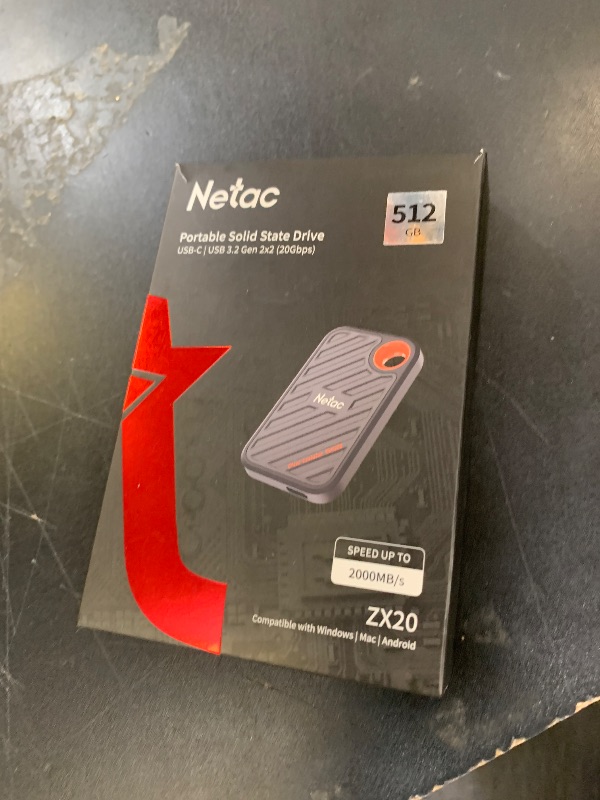 Photo 1 of Netac 512GB Extreme Portable SSD External Solid State Drives Up to 2000MB/s Read 1700MB/s Write Speed, USB 3.2 Gen.2 Business Travel Essential Supports Win to Go Dust-Resistant