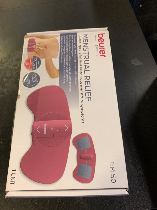 Photo 1 of Beurer EM50 TENS Unit and Heating Pad - Portable Period Cramps Pain Relief, Rechargeable, Auto Shut-Off, 15 TENS Levels, Fast Heating, for Drug-Free Menstrual or Lower Back Pain Relief