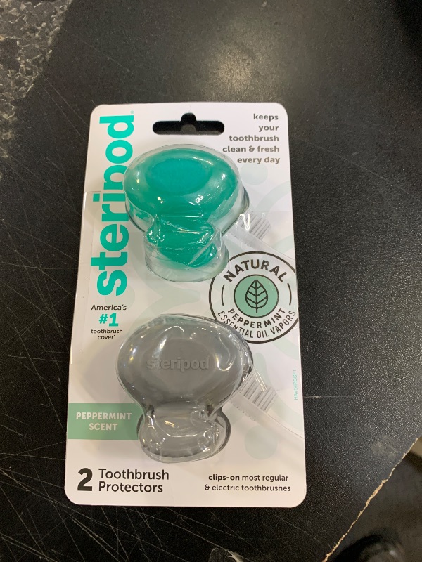 Photo 1 of Steripod Clip-On Toothbrush Protector with Peppermint Essential Oils, Keeps Toothbrush Fresh and Clean, Travel Accessories, Fits Most Manual and Electric Toothbrushes, 2 Count