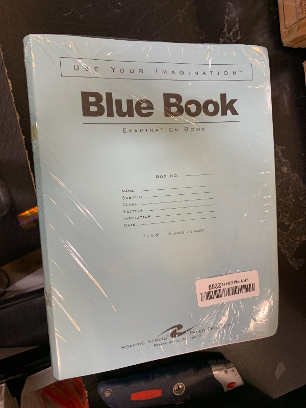 Photo 1 of Roaring Spring Test Blue Exam Book, 50 Pack, Wide Ruled with Margin, 11" x 8.5" 6 Sheets/12 Pages, Blue Cover