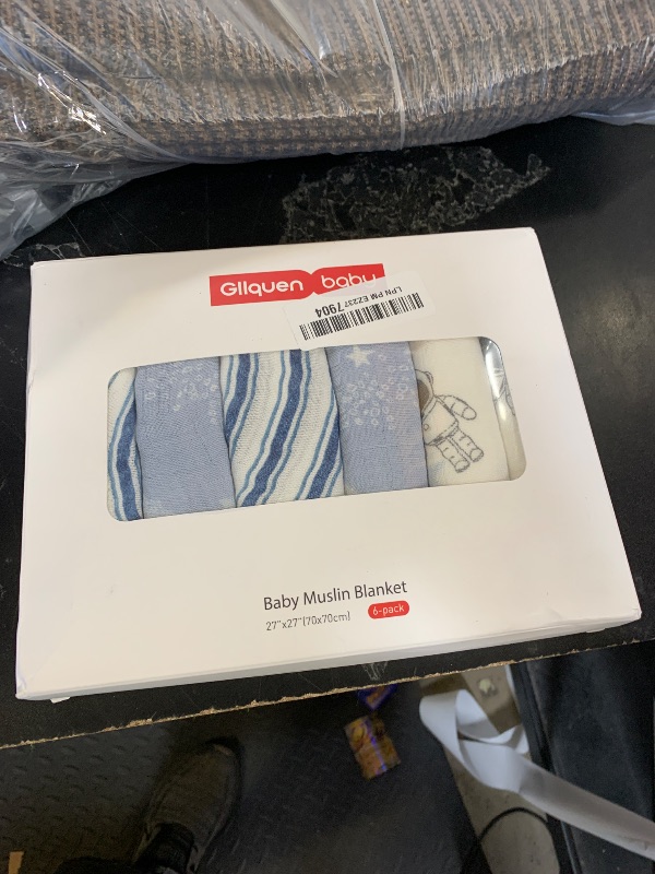 Photo 1 of GLLQUEN BABY Receiving Blanket Boy Cotton Muslin Swaddle Blankets Girl Newborn Squares Breathable & Soft Thin Baby Blankets Cloths Double Absorbent Infant Swaddling Wrap - 6 Pack (Blue Astronaut)