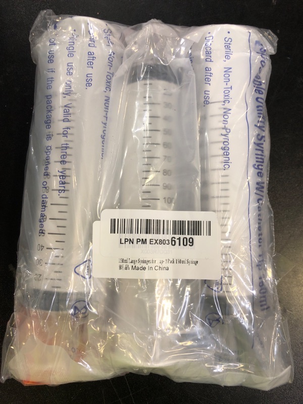 Photo 1 of 150ml Large Syringes for Liquid, Oral, Scientific Labs, Measurement, Dispensing, with Cap- 3 Pack 150 ml Syringe