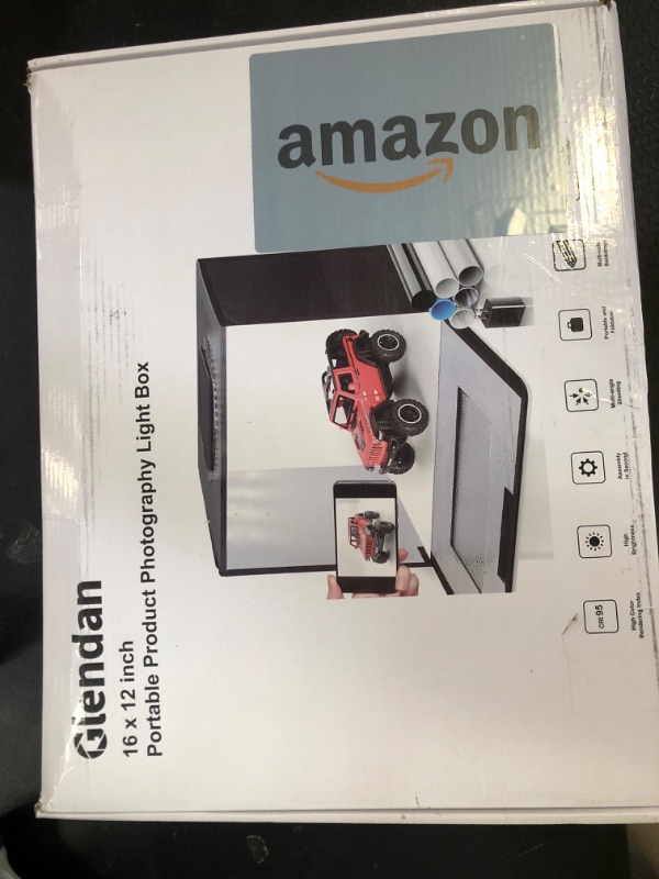 Photo 1 of Glendan Portable Light Box Photography, 16"x12" Professional Dimmable Photo Box with 112 High Color Rendering Index LED Lights & 8 Color PVC Backdrops for Jewelry and Small Item Product Photography