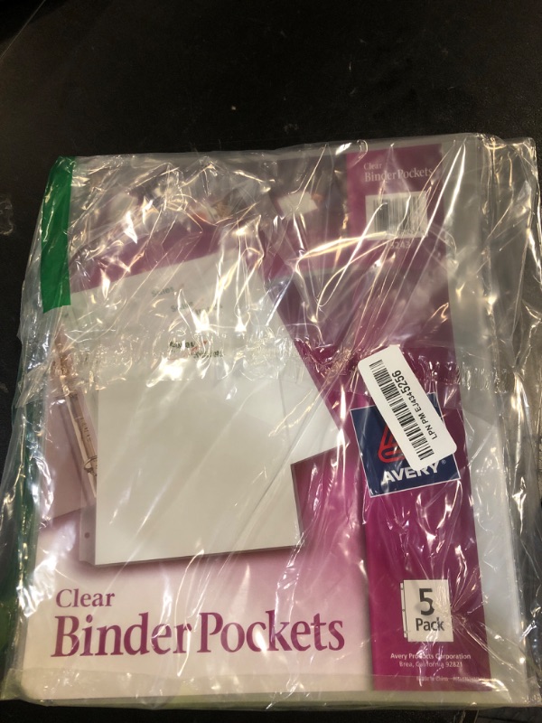 Photo 1 of Avery Binder Pockets for 3 Ring Binders, Clear, 8.5" x 11", Acid-Free and Archival-Safe, 15 Binder Folders Total (3-Pack of 75296)