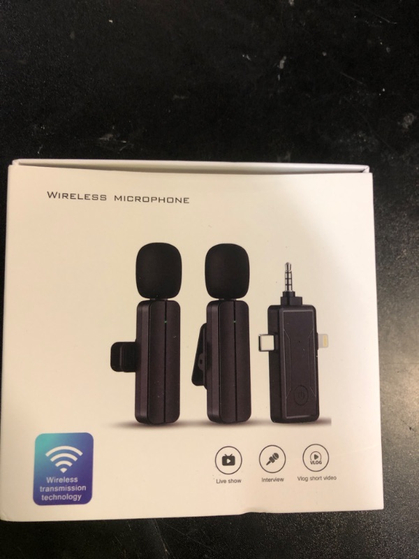 Photo 1 of 2 Pack Wireless Mini Lavalier Lapel Microphone for iPhone,Android Device(3 in 1) - 65ft Cordless Clip on Dual Mics with Noise Reduction 6H Working Time for Video Recording Vlogging, YouTube, Interview