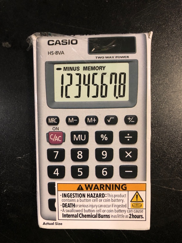 Photo 1 of Casio HS-8VA Mini 6-Function Calculator | Large 8-Digit LCD Display | Solar Powered with Battery Backup | Standard Function | Portable Pocket Size