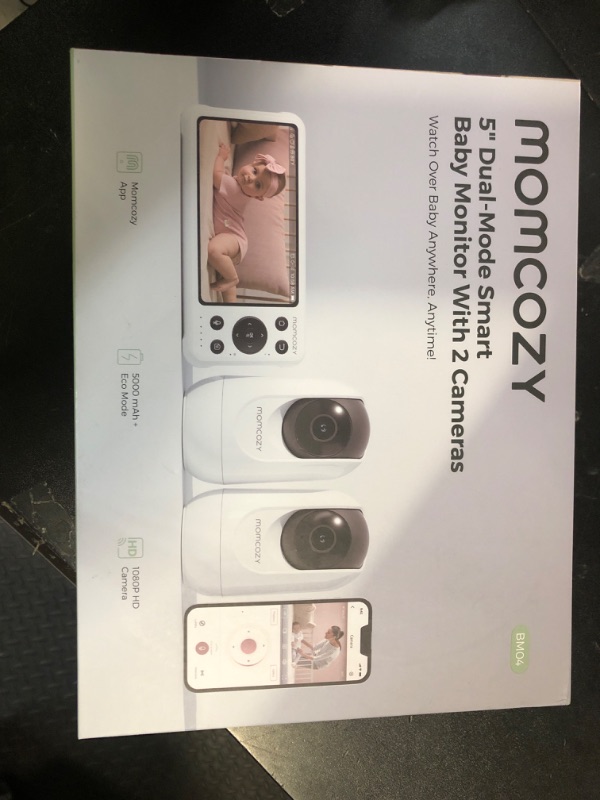 Photo 1 of Momcozy BM04 Smart WiFi Baby Monitor with 2 Cameras, 5’’ 1080P Split Screen Video Baby Monitor with Camera and Audio, Clear Night Vision, 5000mAh Battery, 2-Way Audio
