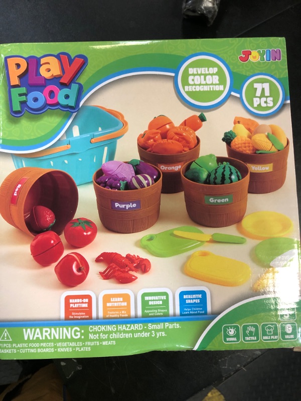 Photo 1 of JOYIN Learning Toys Play Food Set for Toddlers, Cutting Food for Preschool Activities, Pretend Play Kitchen Accessories for Kids, Color Sorting Set for Boys & Girls, Daycare Educational Toy