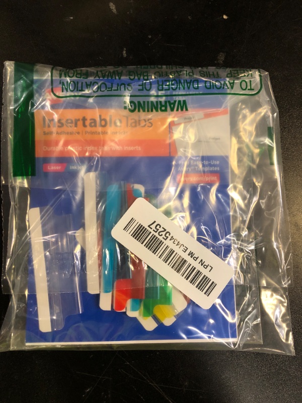Photo 1 of Avery Insertable Self-Adhesive Tabs with Printable Inserts, 2", Permanent Adhesive, Assorted (Blue, Clear, Green, Red and Yellow), Pack of 25 Index Tabs (16239)