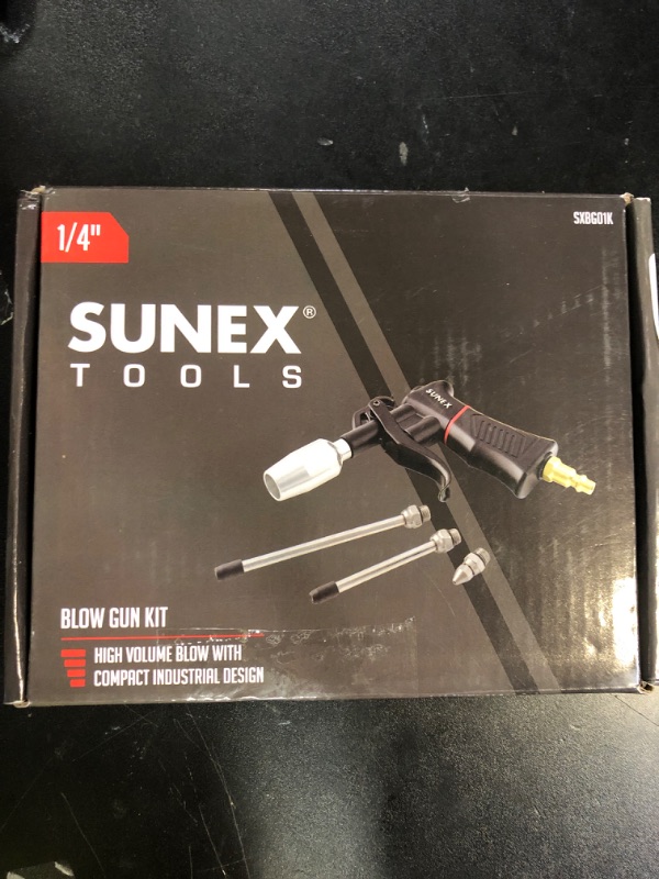 Photo 1 of SUNEX SXBG01K Air Blow Gun Kit with Variable Trigger, Adjustable Nozzle, Venturi Tip, 2 Rubber Tip Extensions