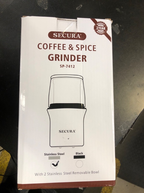 Photo 1 of Secura Electric Coffee Grinder and Spice Grinder with 2 Stainless Steel Blades Removable Bowls