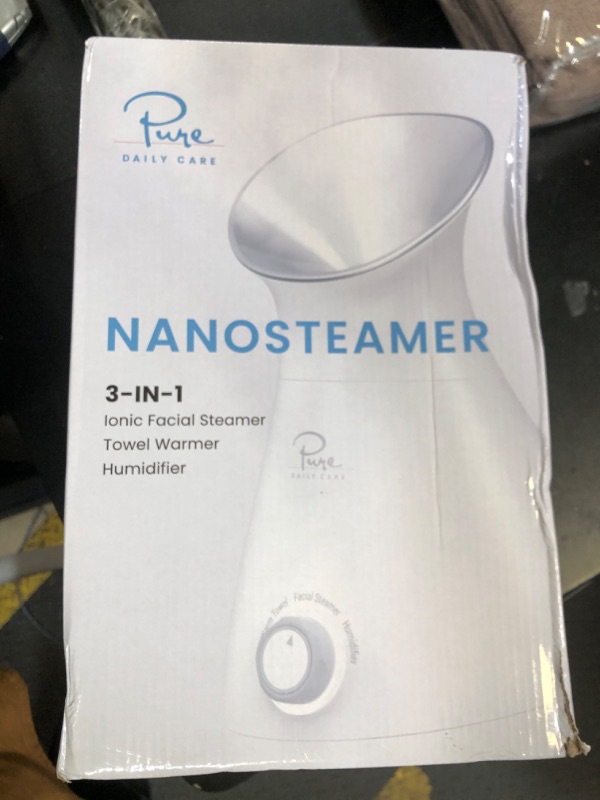 Photo 1 of Pure Daily Care NanoSteamer Large 3-in-1 Nano Ionic Facial Steamer with Precise Temp Control - Humidifier - Unclogs Pores - Blackheads - Spa Quality - Bonus 5 Piece Stainless Steel Skin Kit (Silver)