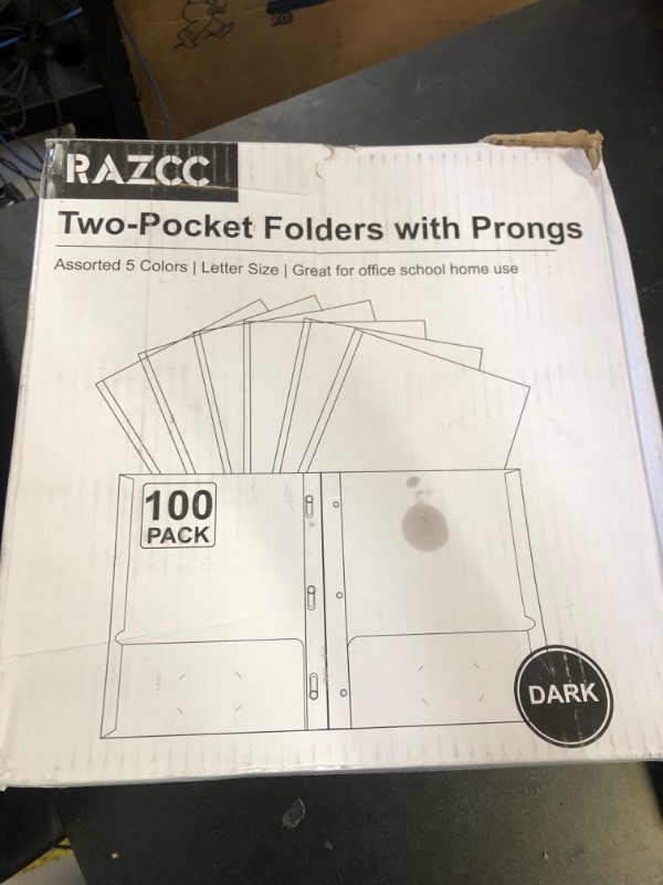 Photo 1 of Two Pocket Folders, RAZCC 100 Pack Two Pocket with Prongs, 3 Prong Pocket Folders Letter Size, Paper Folders with Prongs for School Office Home Business, Assorted 5 Colors