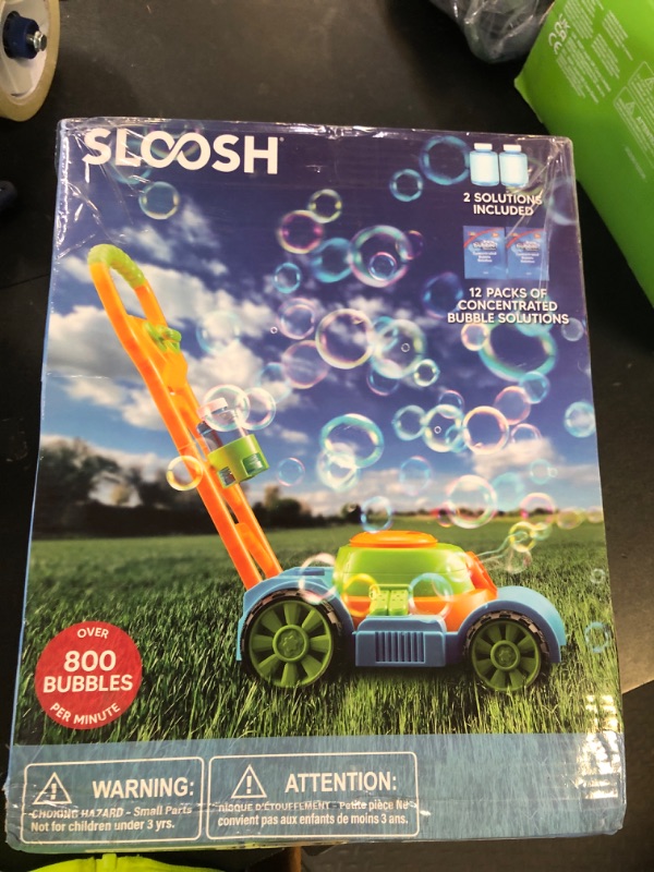 Photo 1 of SLOOSH Bubble Lawn Mower Toddler Toys - Pretend Play Bubble Blower Machine Gardening Toy Leak-Proof for Indoor Outdoor Use, Push Toys Preschool Baby Boys Kids Halloween Birthday Gifts (Blue)