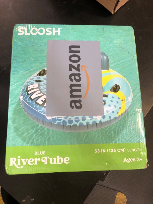 Photo 1 of SLOOSH Inflatable River Tubes Float - Heavy Duty Pool Tube Floats for Adults Floating, Lake Floaties River Run Sports Fun, Large Raft Water Lounger with Cup Holders Mesh Bottom (53 inches, Blue)