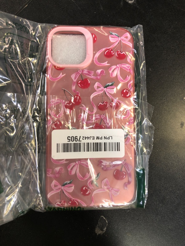 Photo 1 of NITITOP Compatible with iPhone 14 Plus / 15 Plus Case Cute Aesthetic Bow Knot for Women Girls Bowknot Shockproof Slim IMD Pink Hard Back Protective Phone Cover - Cherry