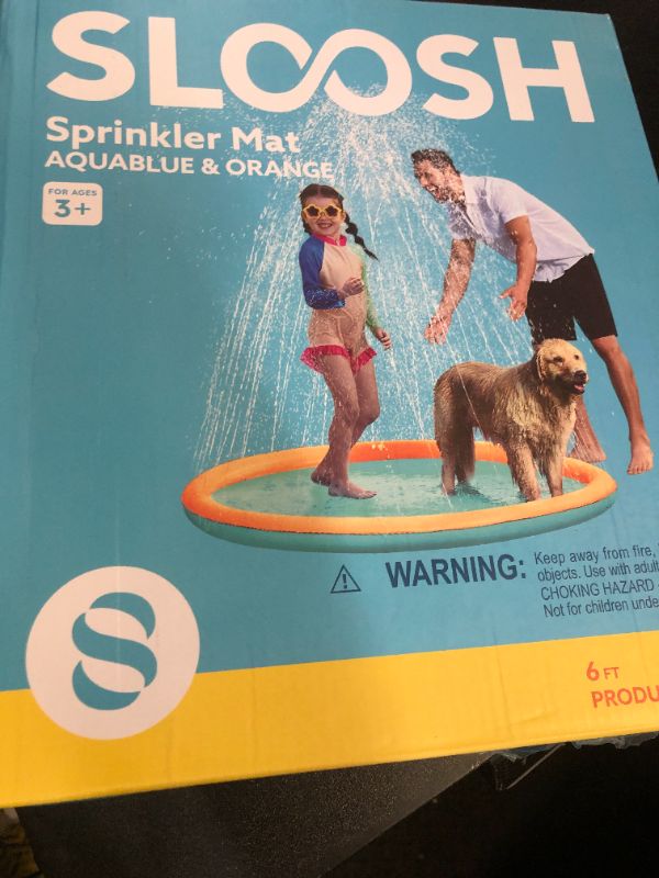 Photo 1 of SLOOSH 72" Non-Slip Splash Pad Sprinkler - Outdoor Water Play Toys Backyard Fountain Mat for Toddlers Kids Dogs, Thickened Sprinkler Outside Pool Party Durable for Girls Boys Pets (72in, Orange&Blue)