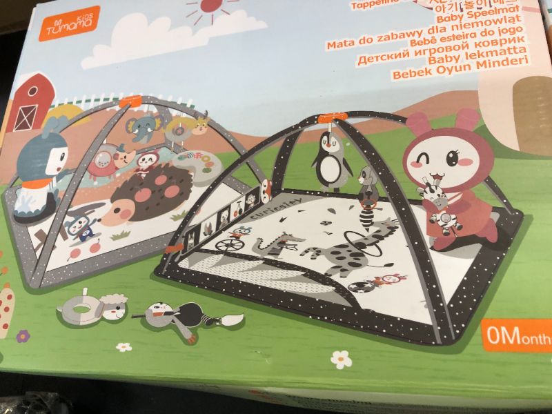 Photo 1 of TUMAMA Baby Gym with Soft Removable Toys, Black and White High Contrast Baby Activity Mat Baby Play Mats for Tummy Time Infants Newborn Babies Shower Birthday Gifts,Washable