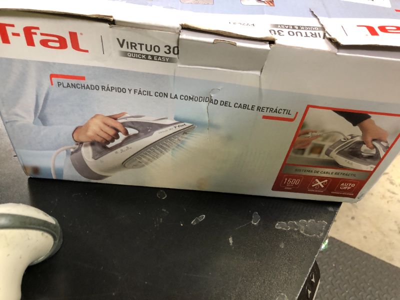 Photo 1 of T-Fal Virtuo Steam Iron for Clothes with Retractable Cord, Portable Iron and Steamer for Clothes, Ceramic Nonstick Soleplate, 1500 Watts, Anti-Drip, Auto-Off, Scratch Resistant, Grey