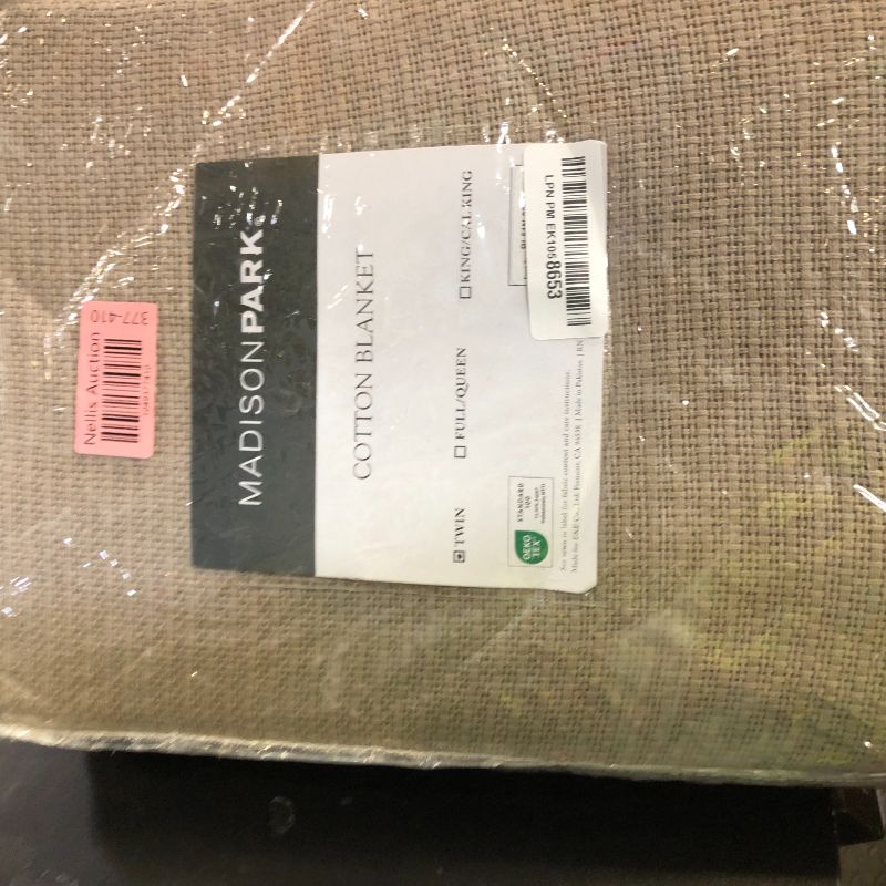 Photo 1 of Madison Park Freshspun Basketweave Luxury Cotton Blanket Khaki 66x90" Twin Size Basketweave Premium Soft Cozy 100% Cotton For Bed, Couch or Sofa