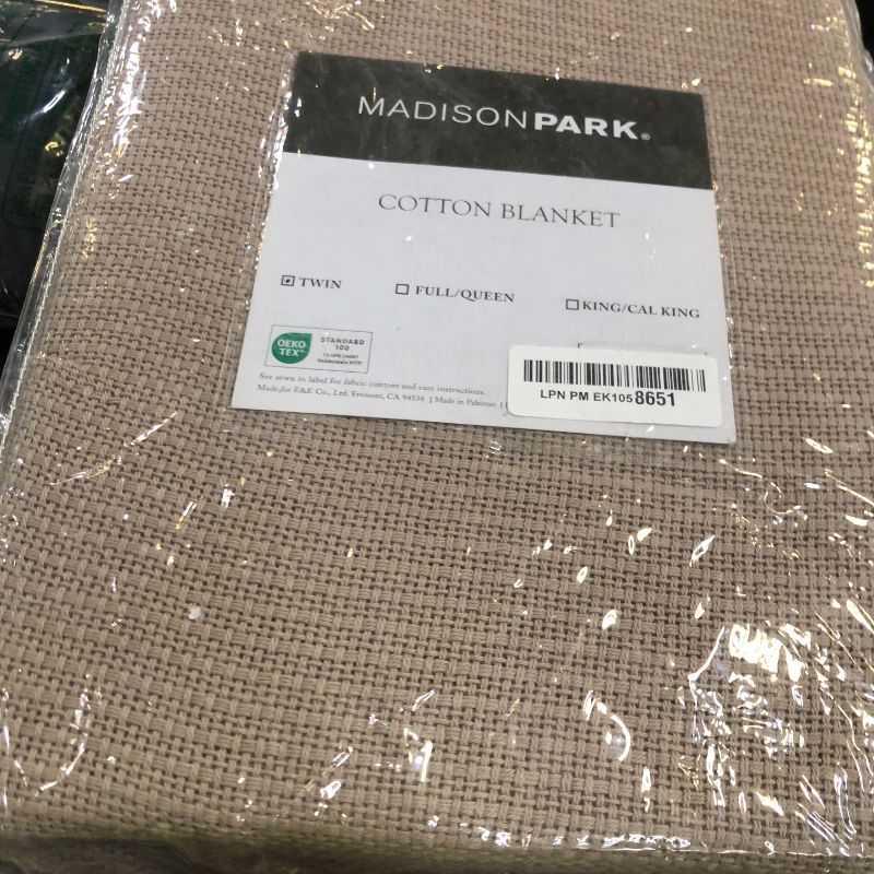 Photo 1 of Madison Park Freshspun Basketweave Luxury Cotton Blanket Khaki 66x90" Twin Size Basketweave Premium Soft Cozy 100% Cotton For Bed, Couch or Sofa