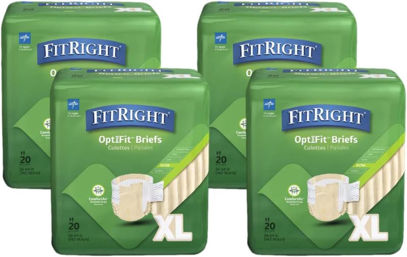 Photo 1 of Medline FITEXTRAXLGZ FitRight Extra Briefs, 56-64", XL Size, 20 Count (Pack of 4)
