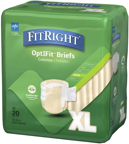 Photo 1 of Medline FITEXTRAXLGZ FitRight Extra Briefs, 56-64", XL Size, 20 Count (Pack of 4)