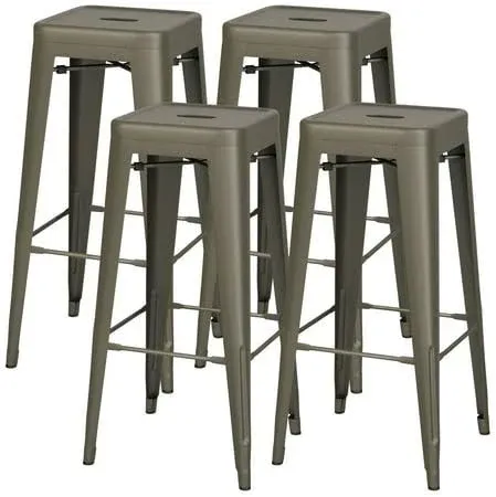 Photo 1 of Elevon 30 Inches Metal Bar Stools, High Backless Stools, Indoor Outdoor Stackable Kitchen Stools, Set of 4, army green