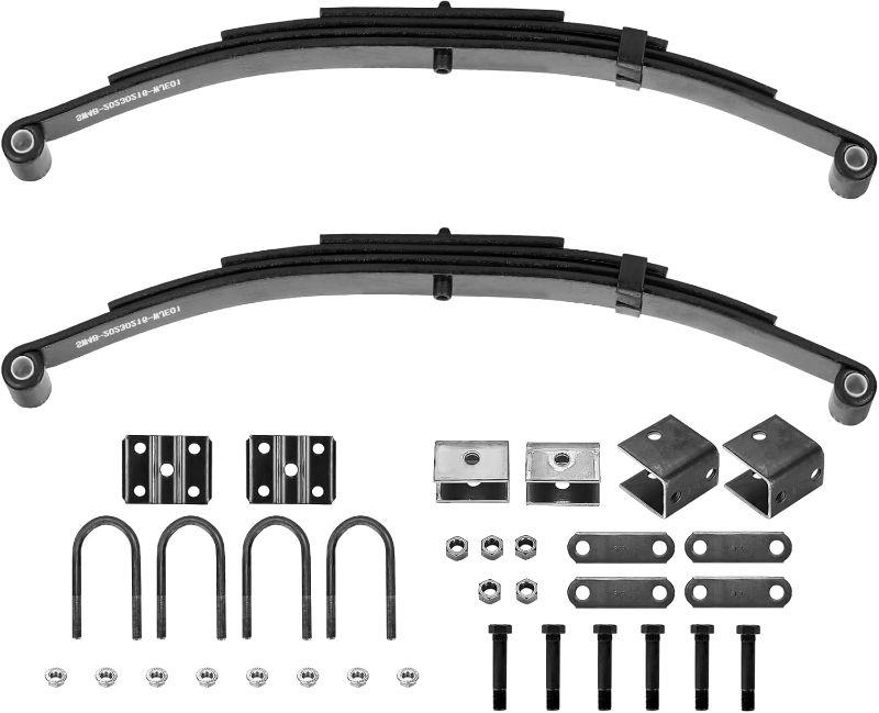 Photo 1 of Youxmoto Single Trailer Leaf Spring 4 Leaf 1750 lbs, for 3500lb Single Trailer Axle Suspension Kit, with U-Bolt & Hanger Kit; Double Eyes 25-1/4" L, 1-3/4" Width, 9/16 Eye I.D