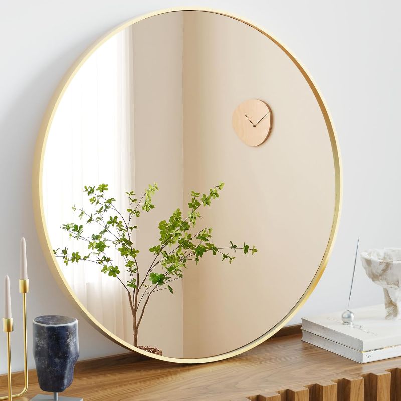 Photo 1 of Sweetcrispy Gold Round Wall Mirror 24 Inch, Bathroom Mirrors for Over Sink, Circle Mirror for Bathroom, Entryway, Bedroom, Vanity