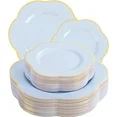 Photo 1 of 50PCS Blue Plastic Plates - Heavy Duty Ice Blue Disposable Plates - Blue and Gold Plastic Plates Include 25PCS Blue Dinner Plates, 25PCS Blue Dessert Plates for Baby Shower Gifts
