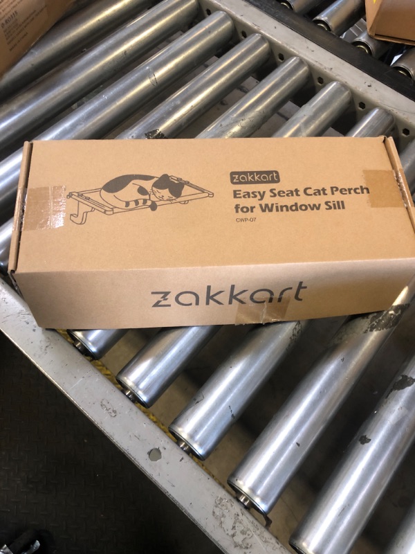 Photo 1 of Zakkart Easy Seat Cat Perch for Window Sill - Hammock Design w/Premium Wood & Robust Metal Frame - Cat Window Seat for Large Cats and Kittens (Dark Stained Wood w/Gray Bed, Large (26''W x 14''D))