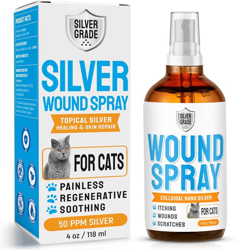 Photo 1 of Cat Wound Care Spray with Silver – Wounds, Rashes, Hot Spots, Itch, Scratching, Irritation, Bites & Burns – Use a Cat Cone to Prevent Licking – Safe Formula – 4 Oz
