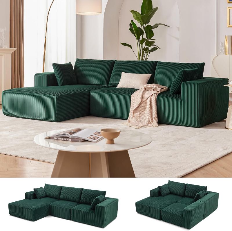 Photo 1 of 108” Modular Sectional Sofa, Cloud Sectional Couch with Deep Seat, Modern Modular L-Shape Sofa Couch with Chaise,Upholstered Couches for Living Room Bedroom (Green, Left Facing Chaise)