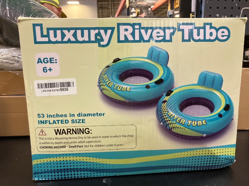 Photo 1 of 2 Pack 53" Heavy Duty River Tube Float for Adults,Inflatable River Raft Float for Pool Lake Beach with Built-in Cup Holders,Ergonomic Backrest,Durable Grip Handles & Grab Rope,360Lb Weight Capacity
