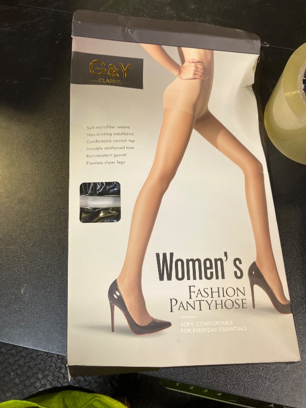 Photo 1 of G&Y 3 Pairs Women's Sheer Tights - 20D Control Top Pantyhose with Reinforced Toes(Black, S)